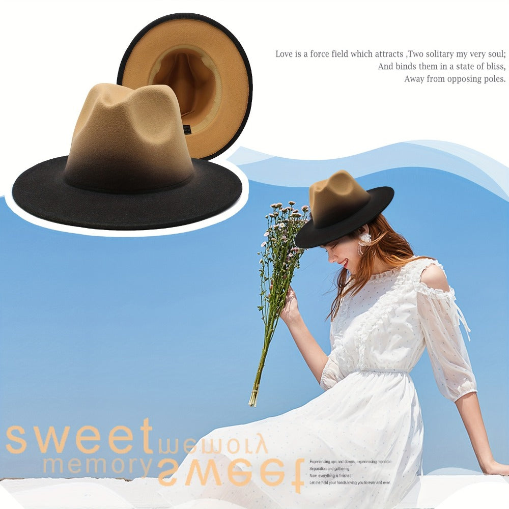 Fedora Hat - Wide Brim Two Tone Gradient Color Jazz Panama Cap for Men Women Classic - product detail view 14