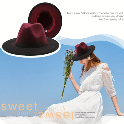 Fedora Hat - Wide Brim Two Tone Gradient Color Jazz Panama Cap for Men Women Classic - product detail view 16