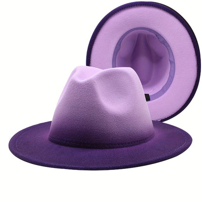 Fedora Hat - Wide Brim Two Tone Gradient Color Jazz Panama Cap for Men Women Classic - product detail view 17