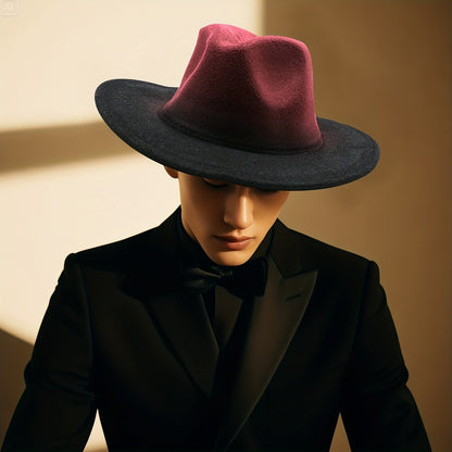 Fedora Hat - Wide Brim Two Tone Gradient Color Jazz Panama Cap for Men Women Classic - product detail view 18