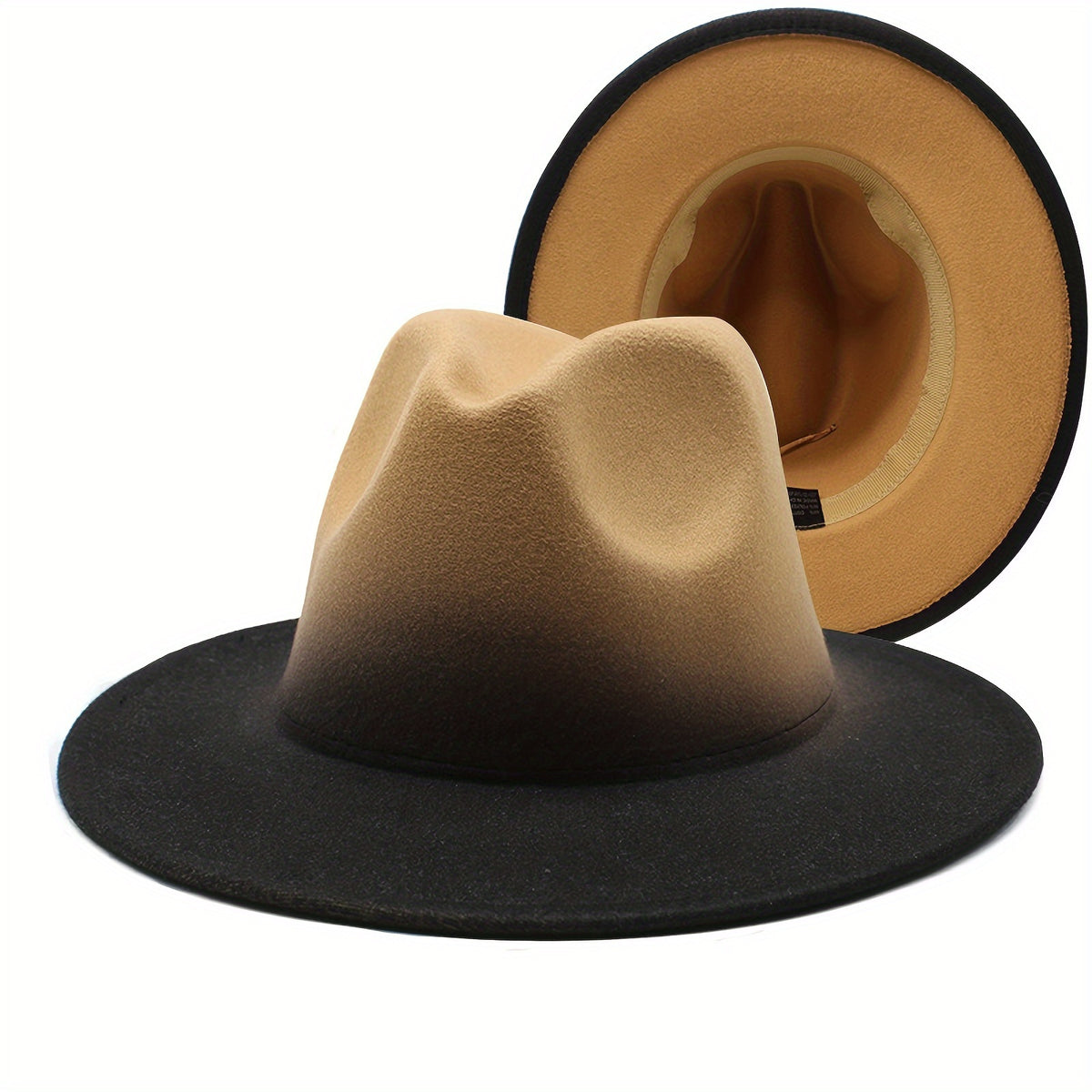 Fedora Hat - Wide Brim Two Tone Gradient Color Jazz Panama Cap for Men Women Classic - product detail view 22