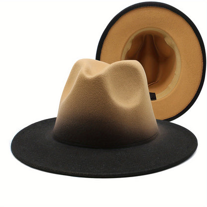 Fedora Hat - Wide Brim Two Tone Gradient Color Jazz Panama Cap for Men Women Classic - product detail view 22