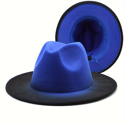 Fedora Hat - Wide Brim Two Tone Gradient Color Jazz Panama Cap for Men Women Classic - product detail view 25