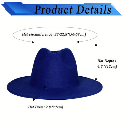Fedora Hat - Wide Brim Two Tone Trilby Panama Jazz Cap Unisex Men Women Adjustable - product detail view 2