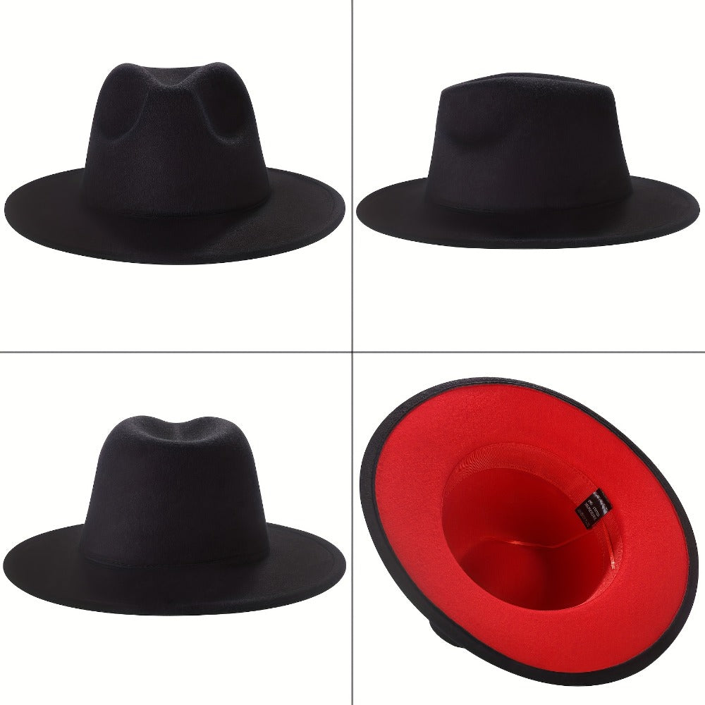 Fedora Hat - Wide Brim Two Tone Trilby Panama Jazz Cap Unisex Men Women Adjustable - product detail view 4