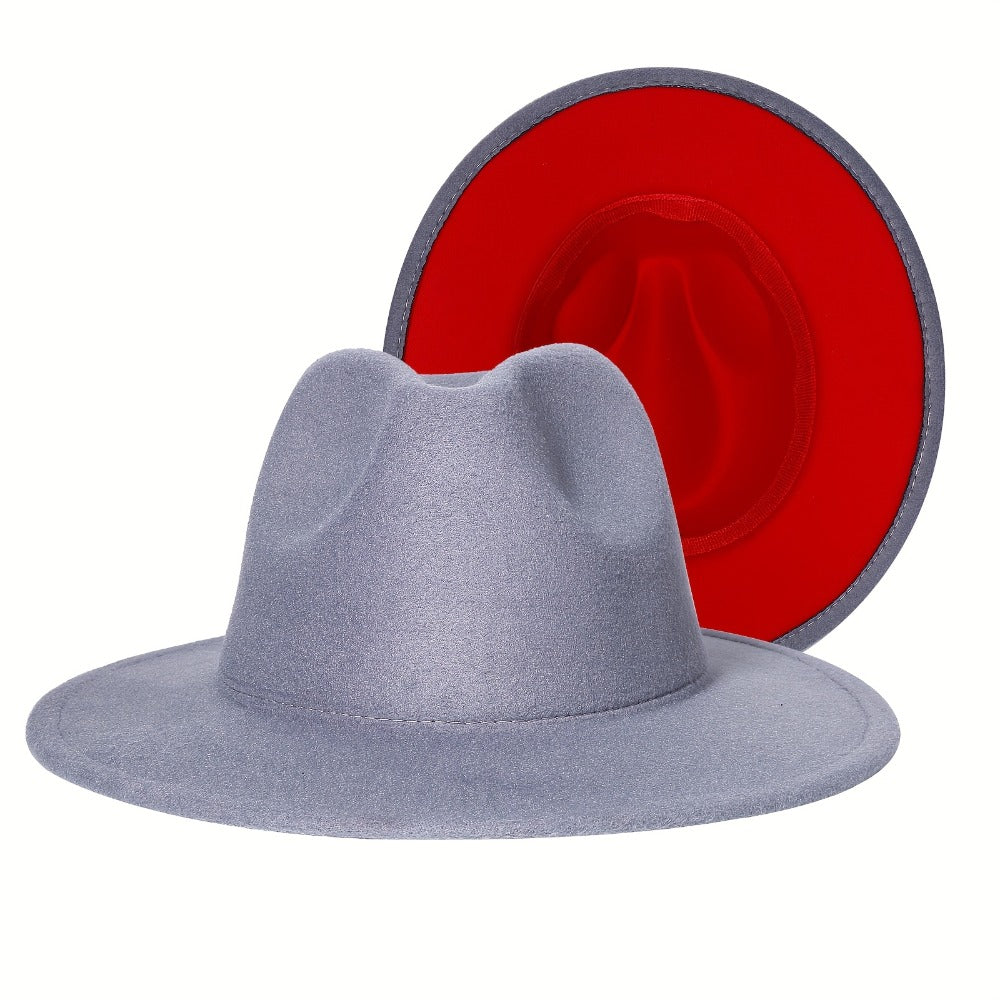Fedora Hat - Wide Brim Two Tone Trilby Panama Jazz Cap Unisex Men Women Adjustable - product detail view 7