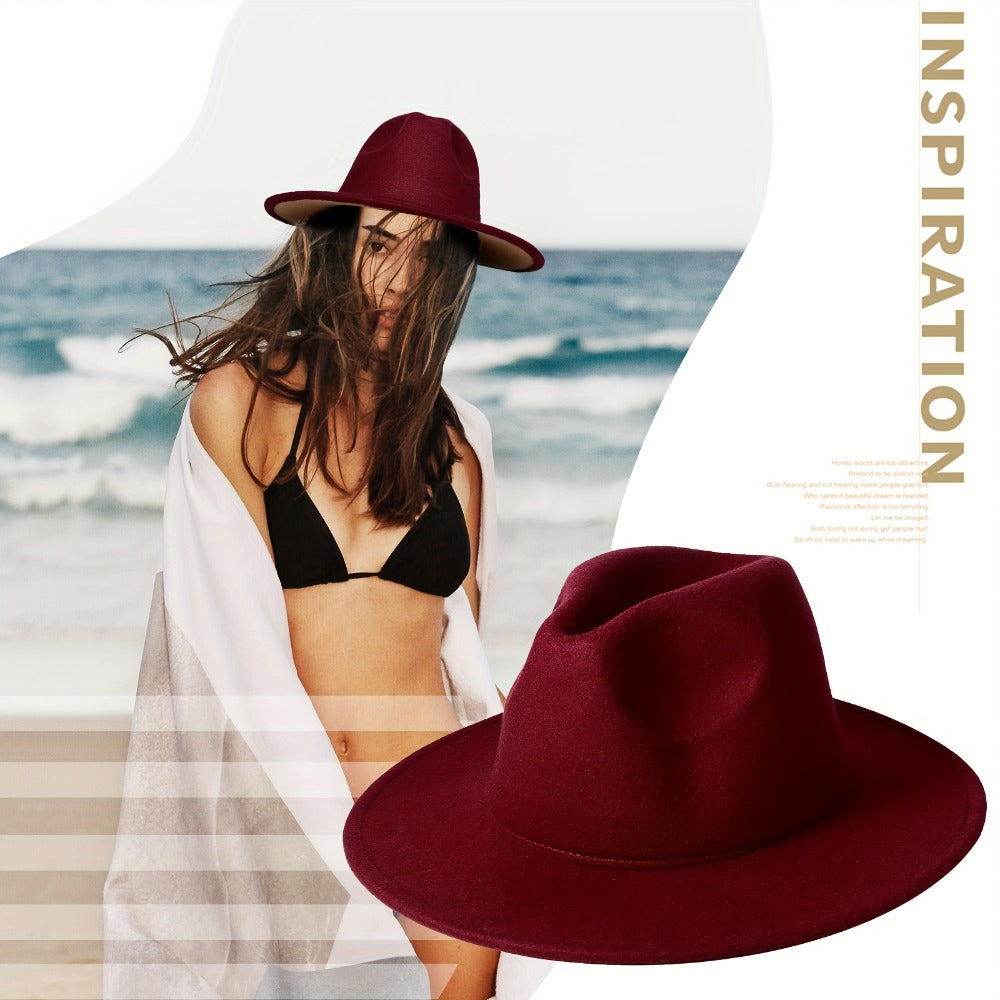 Fedora Hat - Wide Brim Two Tone Trilby Panama Jazz Cap Unisex Men Women Adjustable - product detail view 8
