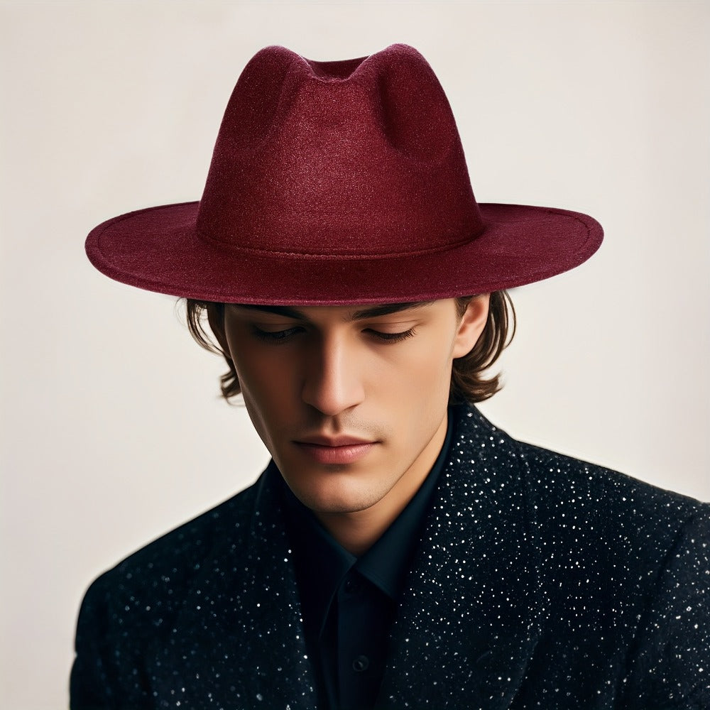 Fedora Hat - Wide Brim Two Tone Trilby Panama Jazz Cap Unisex Men Women Adjustable - product detail view 10