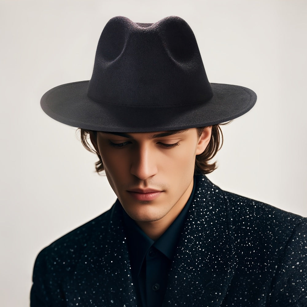 Fedora Hat - Wide Brim Two Tone Trilby Panama Jazz Cap Unisex Men Women Adjustable - product detail view 12