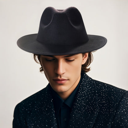 Fedora Hat - Wide Brim Two Tone Trilby Panama Jazz Cap Unisex Men Women Adjustable - product detail view 12