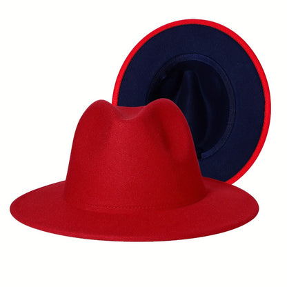 Fedora Hat - Wide Brim Two Tone Trilby Panama Jazz Cap Unisex Men Women Adjustable - product detail view 13