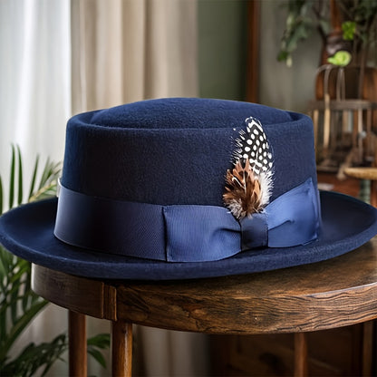 Fedora Hat - Wide Brim Women Men Wool Felt Cashmere Jazz Satin Bow Formal Wedding - main product view
