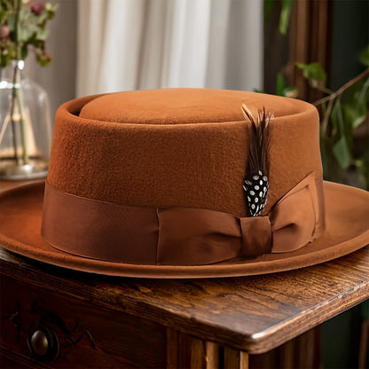 Fedora Hat - Wide Brim Women Men Wool Felt Cashmere Jazz Satin Bow Formal Wedding - product detail view 2