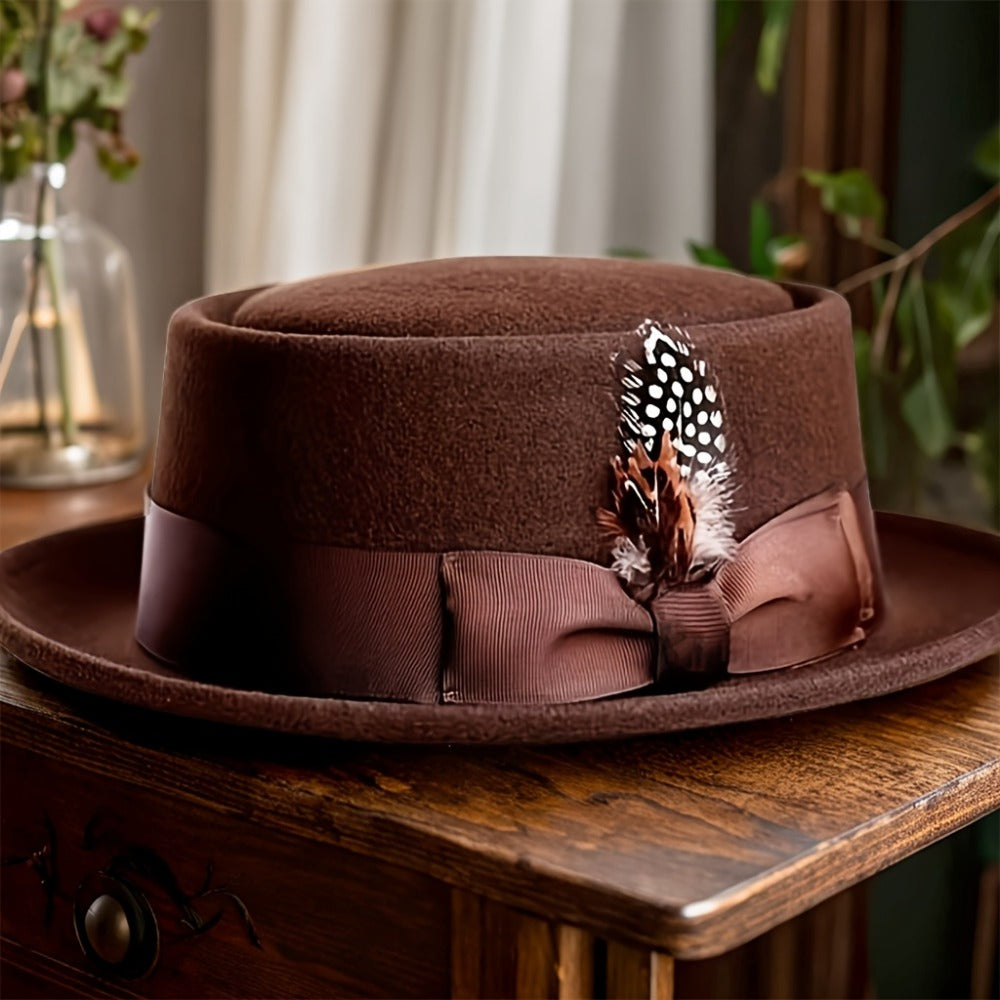 Fedora Hat - Wide Brim Women Men Wool Felt Cashmere Jazz Satin Bow Formal Wedding - product detail view 10