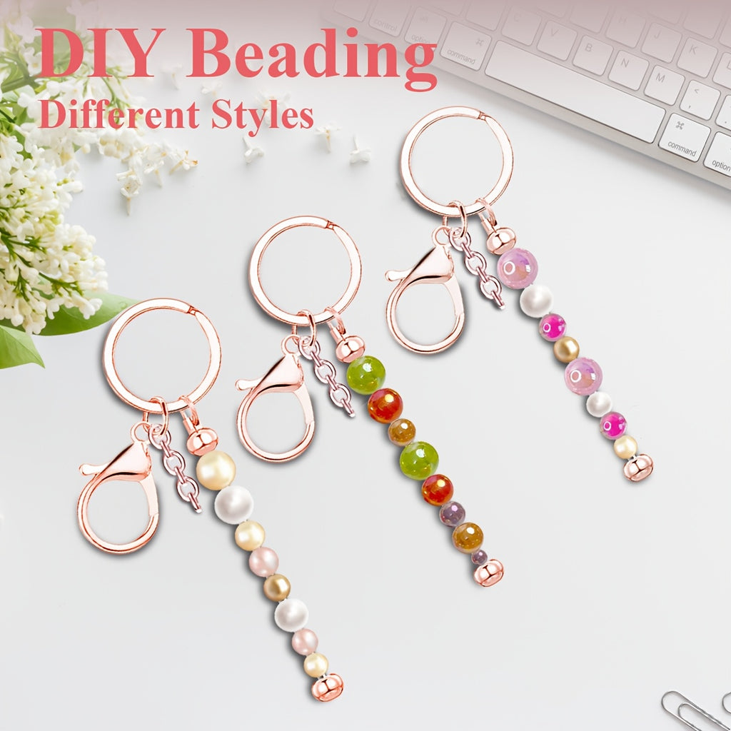 12/24pcs Stainless Steel Beadable Keychain Blanks Beaded Keychain Kit for Crafting Metal Keyring Pendant with Charms for Gifts Christmas & Halloween Gift Key Chain Pendant Production Supplies