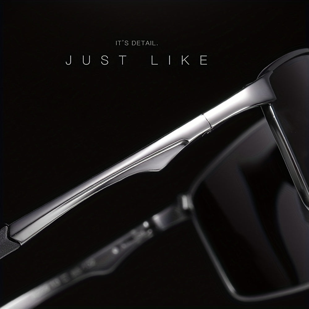 Polarized Sunglasses Men Sports Metal Frame – UV400 Driving Eyewear, Anti-Glare HD Lenses, Lightweight Durable Frame, Premium Gift Box Packaging, Gun Black & Black