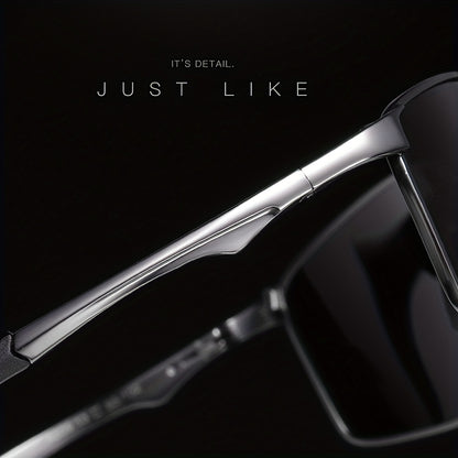 Polarized Sunglasses Men Sports Metal Frame – UV400 Driving Eyewear, Anti-Glare HD Lenses, Lightweight Durable Frame, Premium Gift Box Packaging, Gun Black & Black