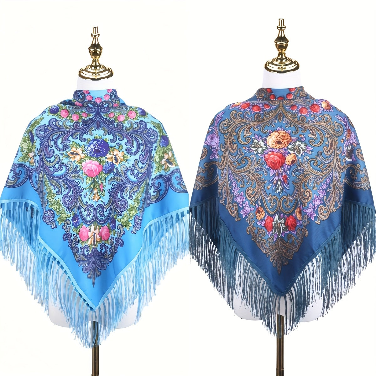Set of 2 Tassel Shawls Featuring a Vintage Floral Design, Perfect for The Autumn-Winter Season. These Fringed Scarves Provide Warmth And Protection from The Wind, Ideal for Themed Parties And Costume Events. Great Clothing Options for You