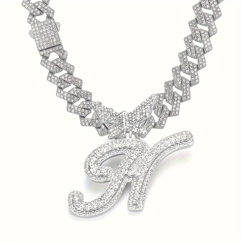 Cuban Link Chain Necklace - Initial Letter Necklace for Men Women - Cuban Link Chain with Butterfly Alphabet - product detail view 101