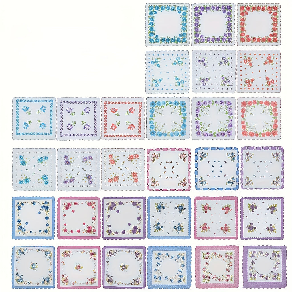 30pcs Womens Floral Print Handkerchiefs Vintage Soft Handkerchiefs Bulk