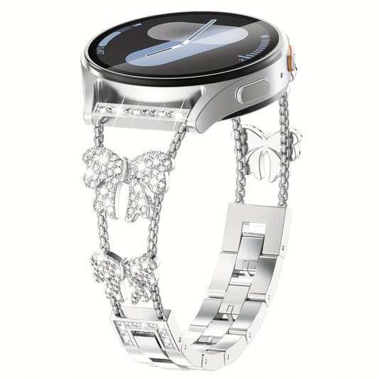 Rhinestone Bowknot Samsung Galaxy Watch Band for Women — BIIFAKOO Elegant Bracelet Strap, Fits Galaxy Watch 7/FE/6/5/2 40-47mm, Stylish Gift