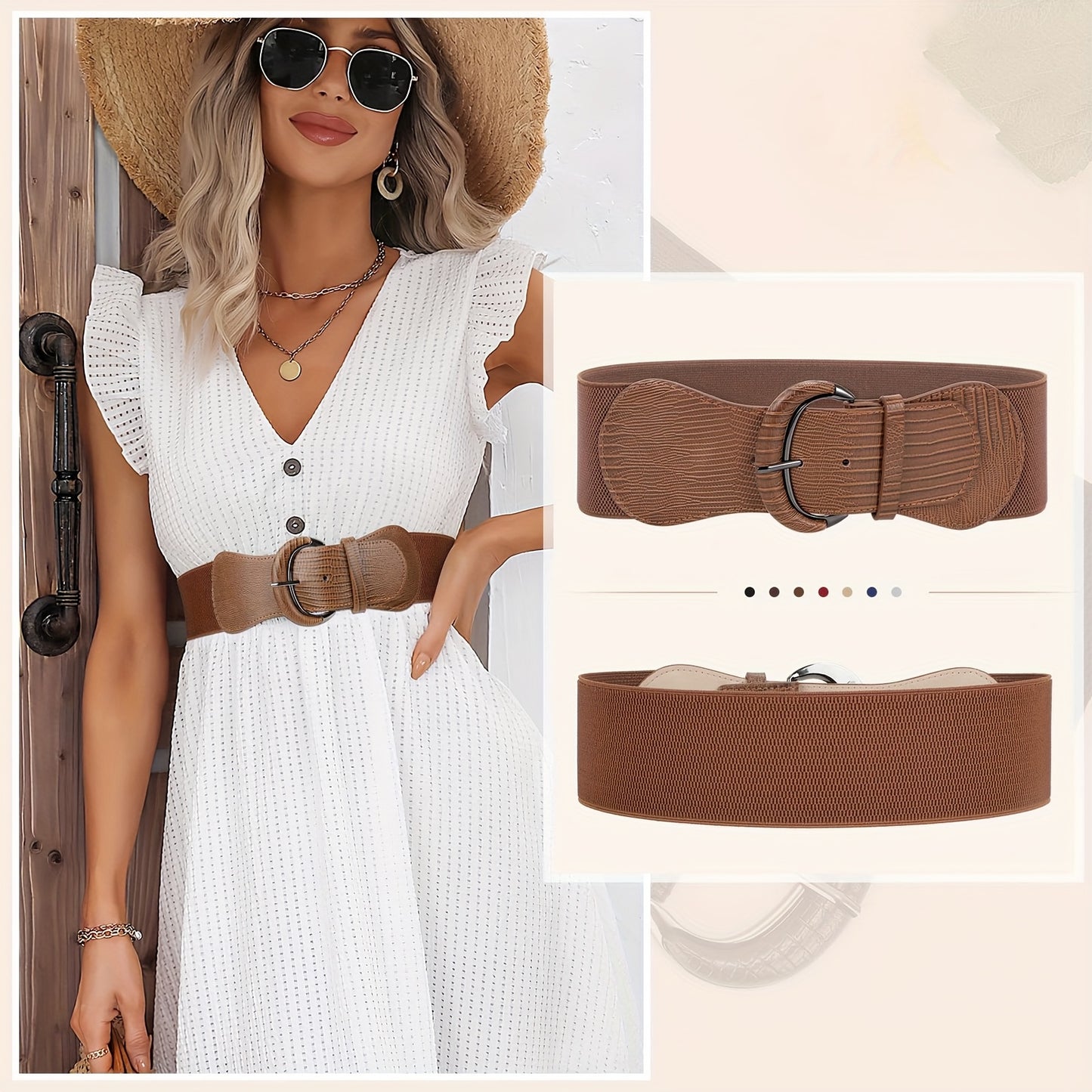 Wide Belt for Women 2Pcs Set - Elastic Needle Buckle Waist Belt for Dresses, Black Red & Black Brown, Sizes S-2XL, Versatile Fashion Belt for Party Wedding Daily Commute & Beach