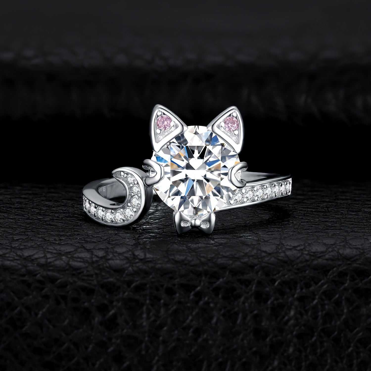 Adjustable 925 Sterling Silver Love Cat Ring with 3ct Round Cut Zirconia, Perfect for Prom, Party, Banquet, and Dating Gift - Elegant Fine Jewelry, Elegant Style, Cute Style, Animal Theme
