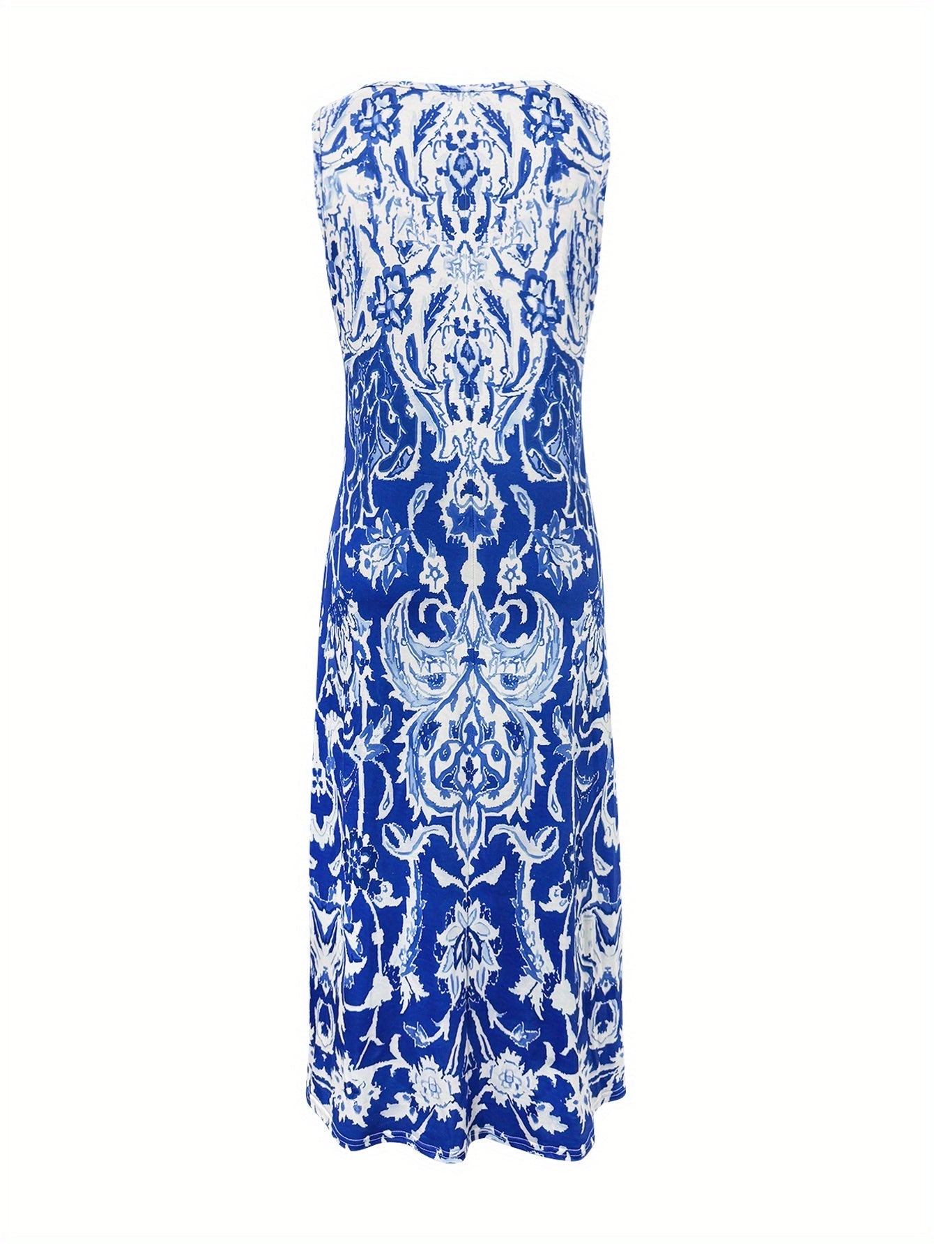 Floral Beach Dress with Pockets – Square Neck Khaki Style detail view