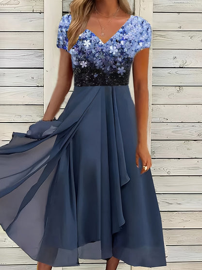 Floral Chiffon Dress – Yellow V-Neck Summer Style detail view