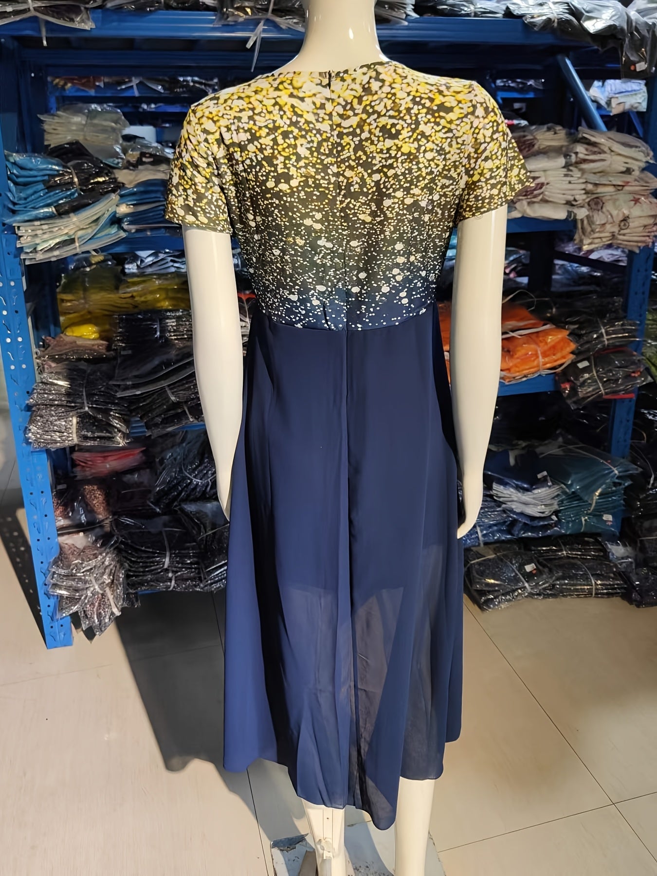 Floral Chiffon Dress – Yellow V-Neck Summer Style detail view