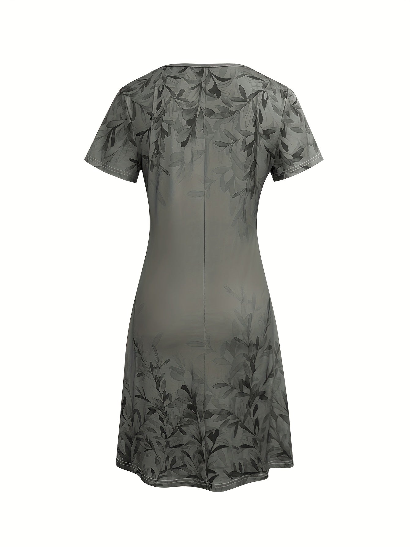 Floral V-Neck Midi Dress – Olive Retro Short Sleeve Style detail view