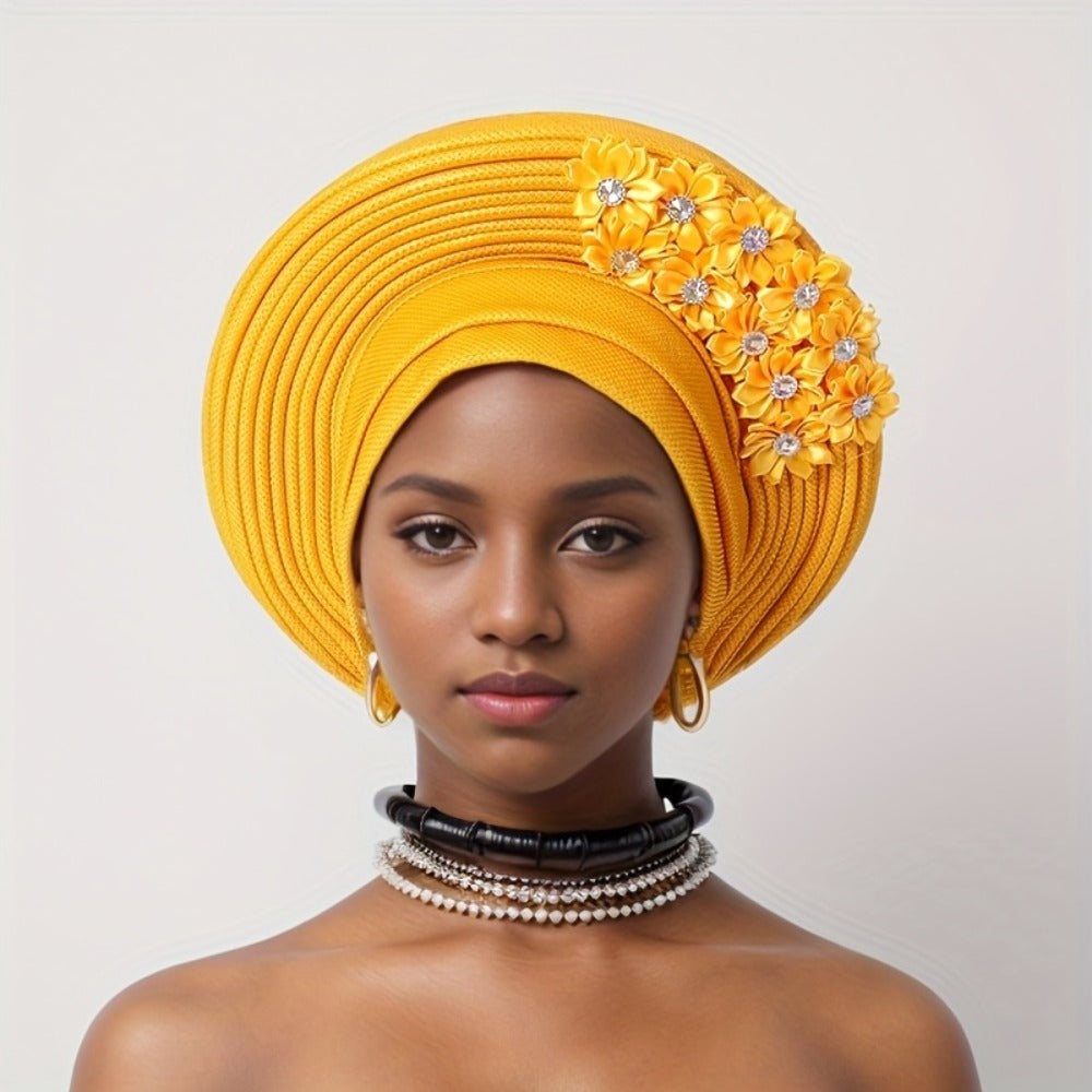 Gele Hat - Nigerian for Women - African Traditional Layered Applique Wedding - product detail view 16