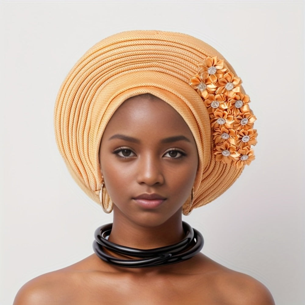 Gele Hat - Nigerian for Women - African Traditional Layered Applique Wedding - product detail view 17