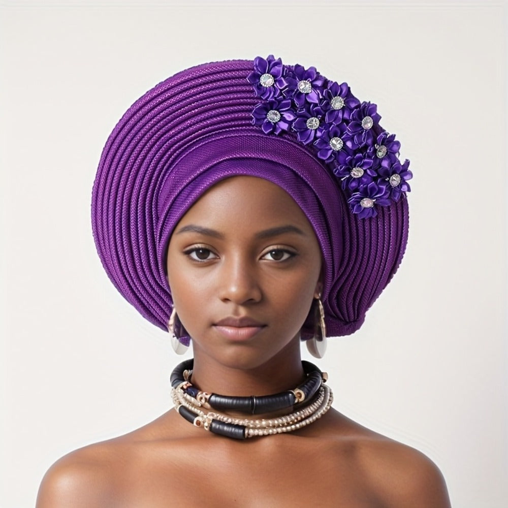 Gele Hat - Nigerian for Women - African Traditional Layered Applique Wedding - product detail view 18