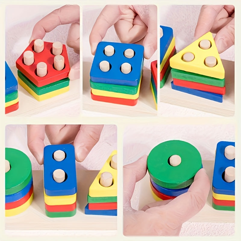 Geometric Building Blocks Toy - Colorful geometric pieces for stacking and shape play – view 4