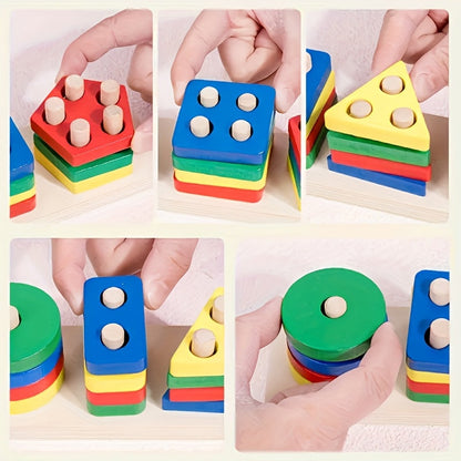 Geometric Building Blocks Toy - Colorful geometric pieces for stacking and shape play – view 4