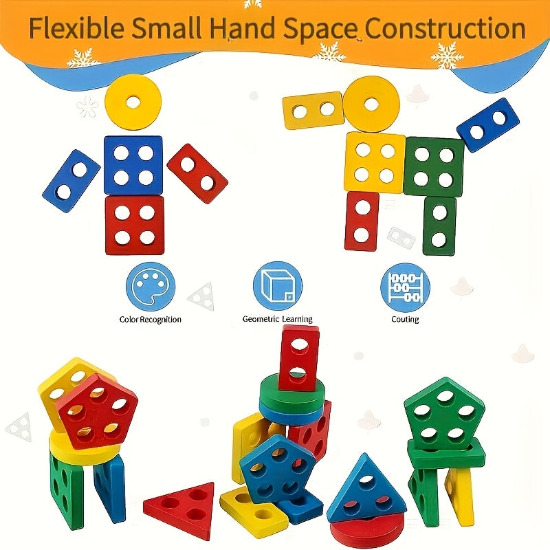 Geometric Building Blocks Toy - Colorful geometric pieces for stacking and shape play – view 7