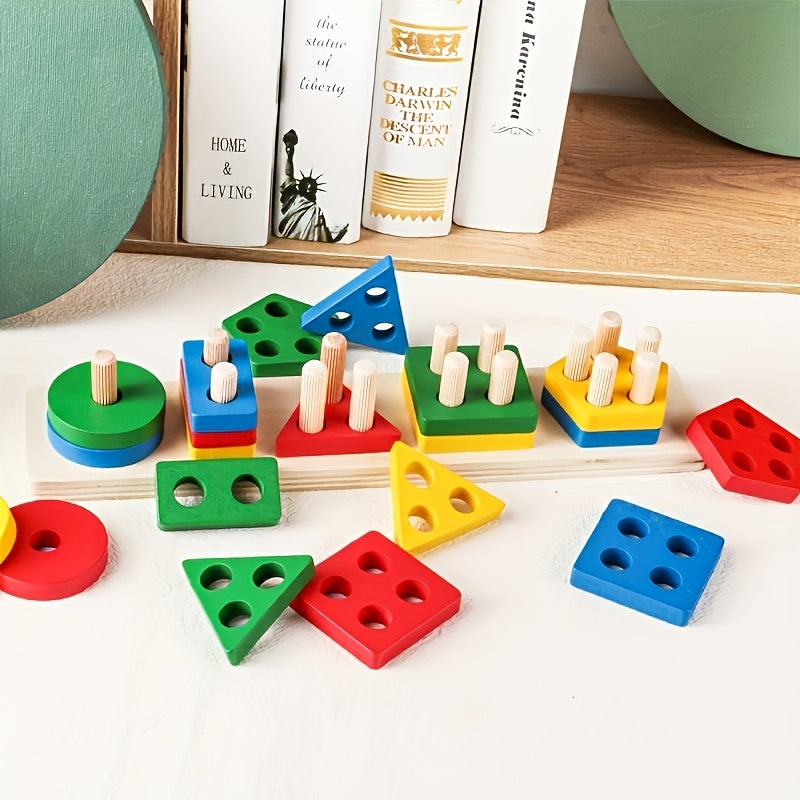 Geometric Building Blocks Toy - Colorful geometric pieces for stacking and shape play – view 9