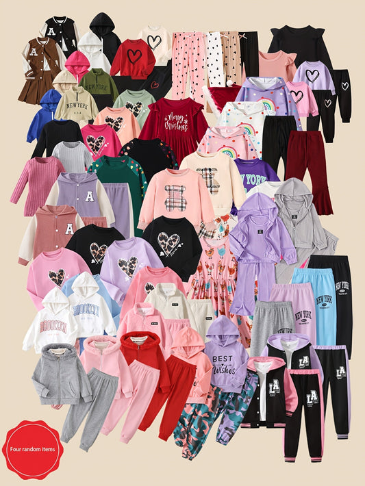 Girls' Autumn Winter Outfit Sets - 4-Set Random Print Hoodie Styles – main product image