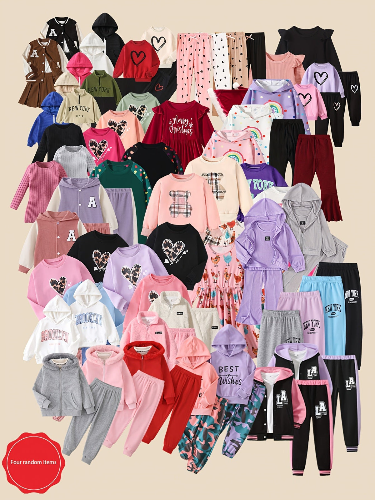 Girls' Autumn Winter Outfit Sets - 4-Set Random Print Hoodie Styles – view 8
