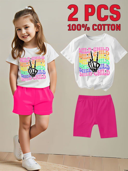 Girls' Bow Detail Outfit Set - Short Sleeve Summer – White option – main product image