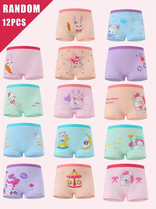 Girls' Boxer Briefs - 12-Pack Assorted Cartoon Print – Sizes 2-3Y–7Y – main product image