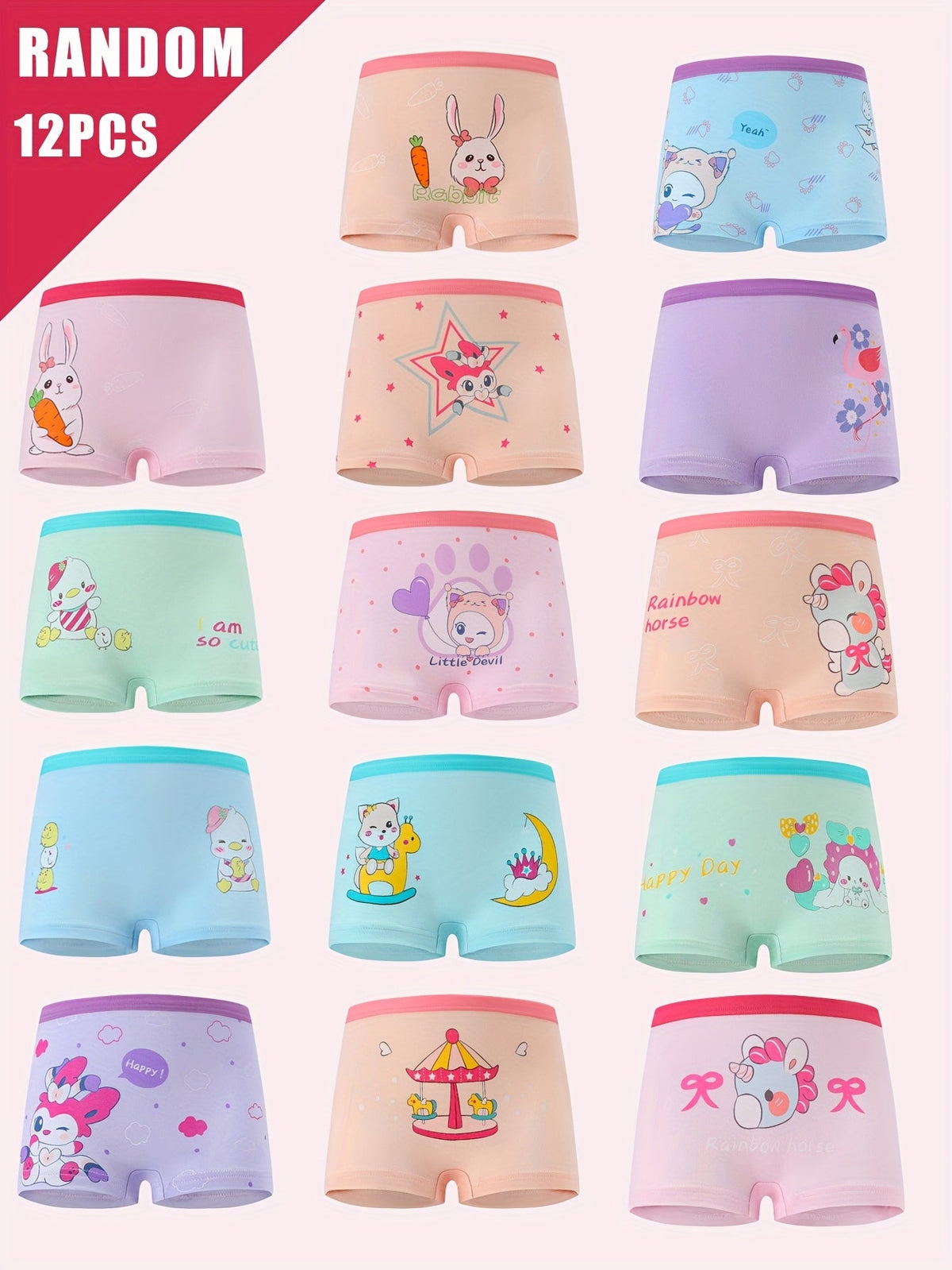 Girls' Boxer Briefs - 12-Pack Assorted Cartoon Print – Sizes 2-3Y–7Y – view 10