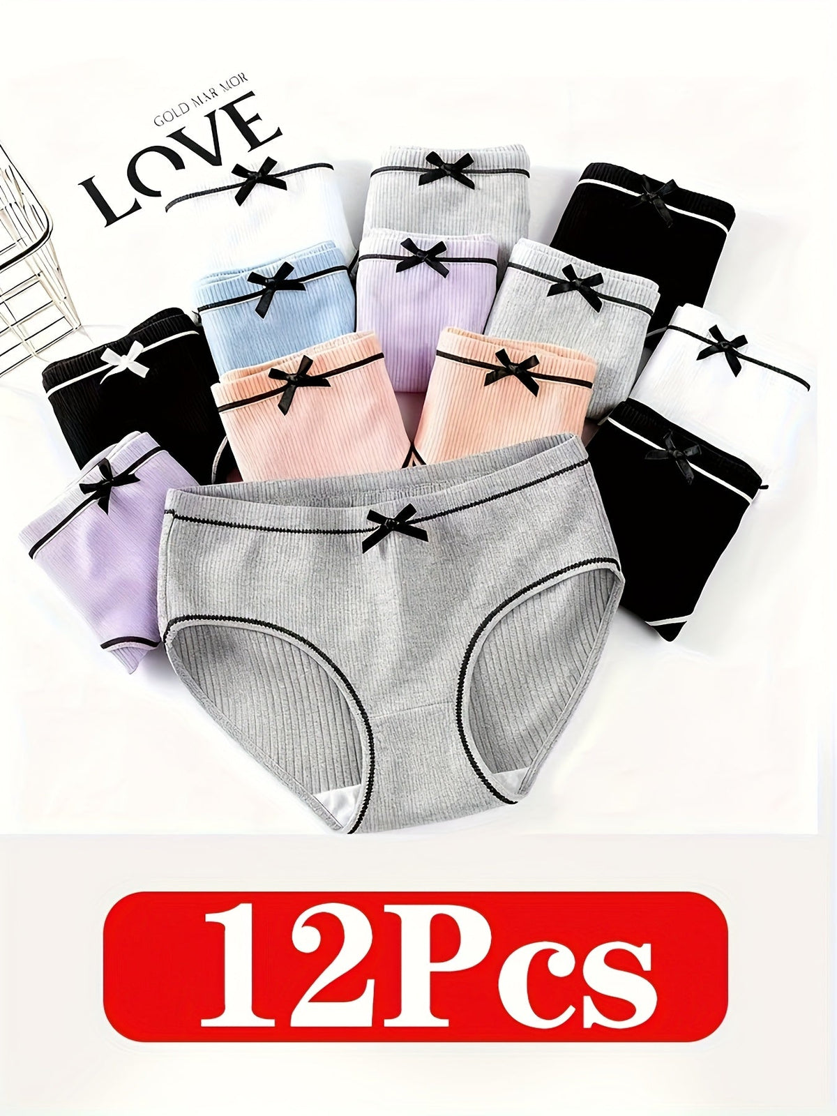Girls' Briefs - 12-Pack Striped Bow Detail – view 10