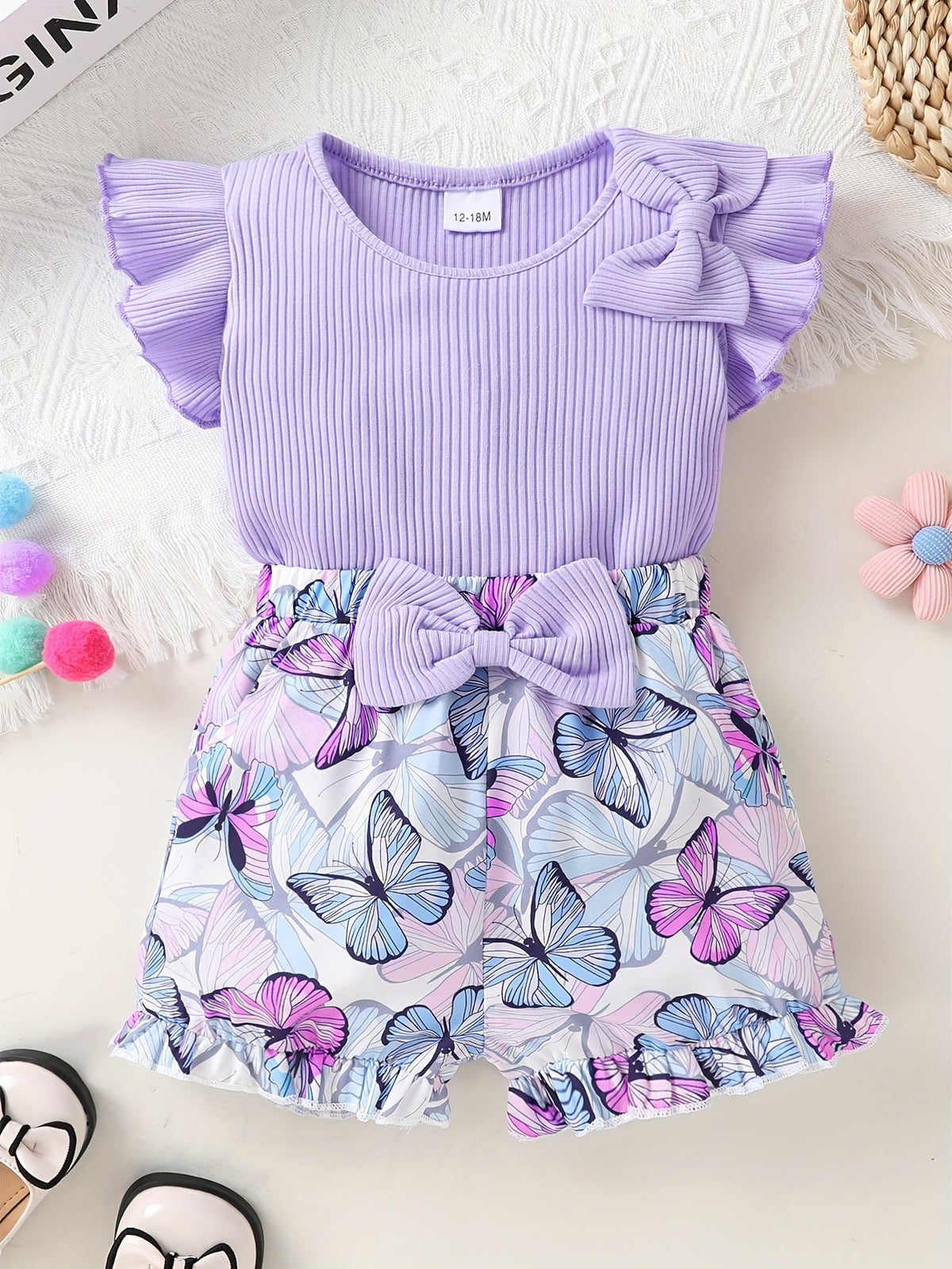 Girls' Butterfly Outfit Set - Summer – Purple option – main product image