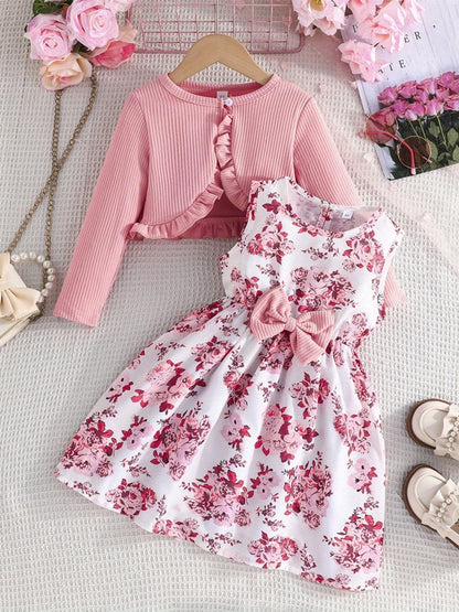 Girls' Cardigan – Baby Girl Floral Outerwear - Sleeveless Fall – view 3