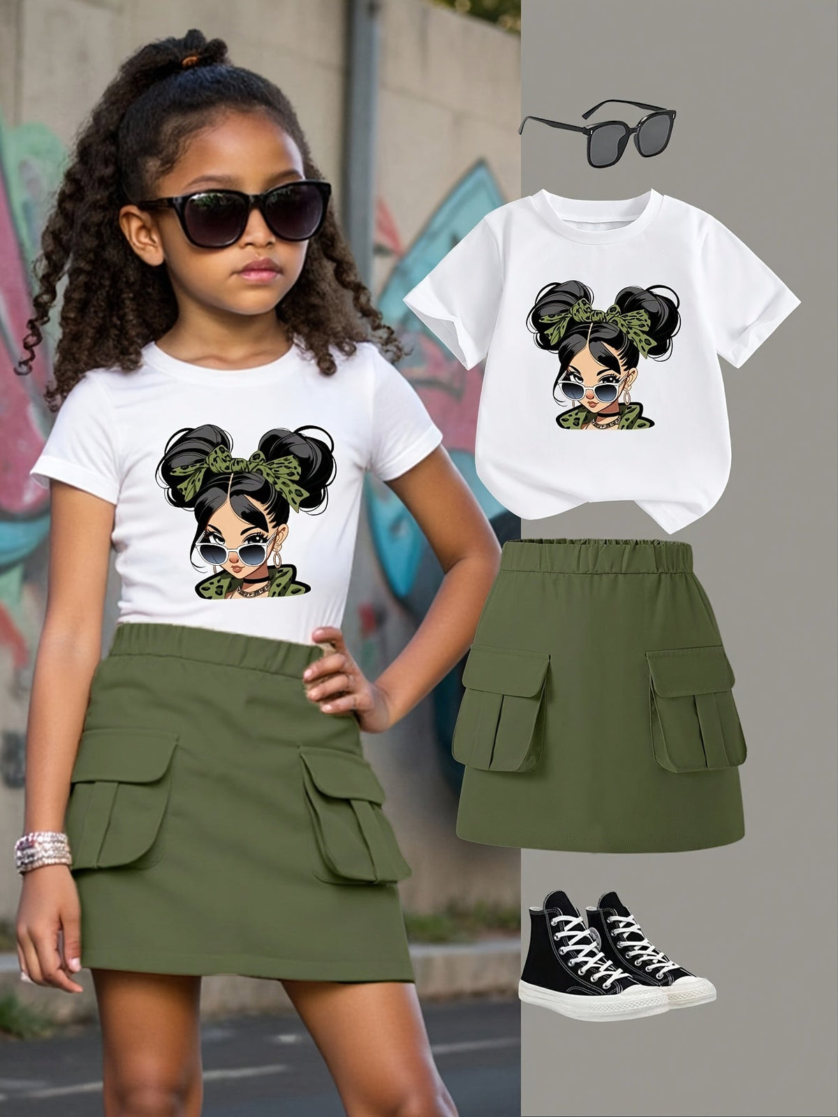 Girls' Cartoon Outfit Set - Short Sleeve Summer – view 7