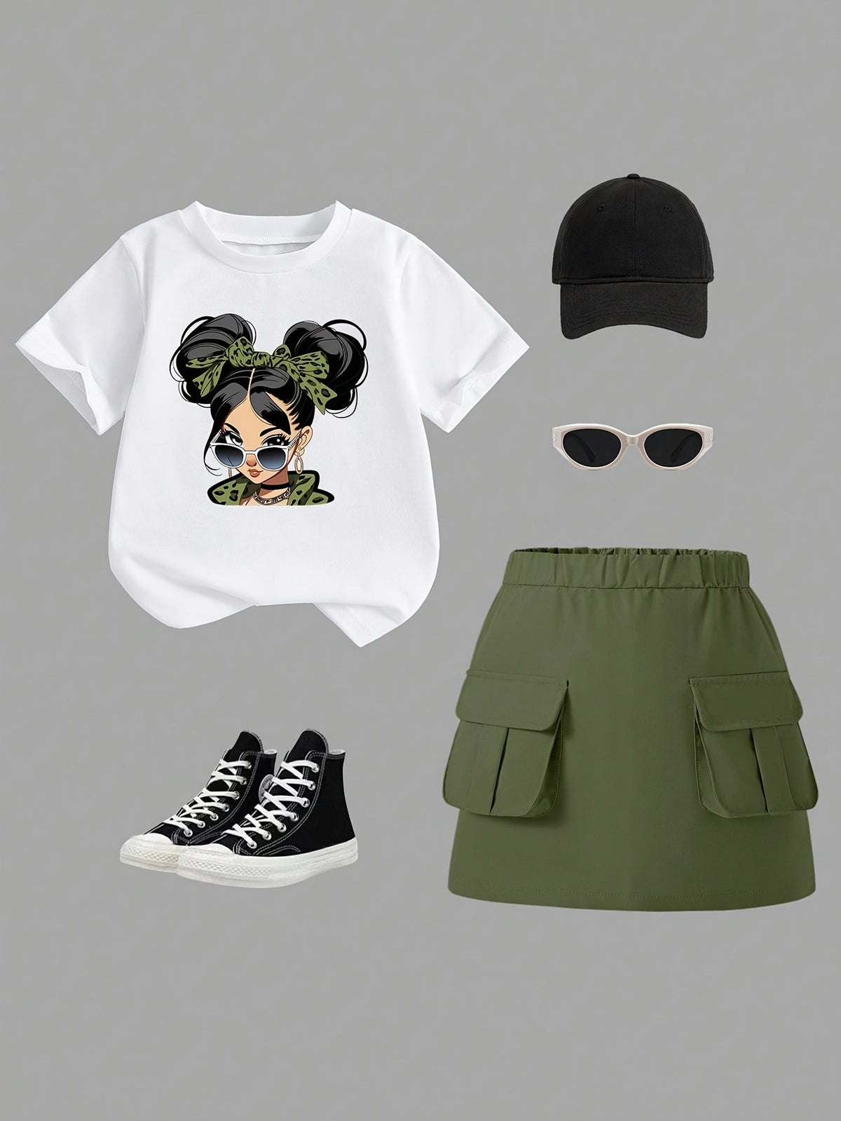 Girls' Cartoon Outfit Set - Short Sleeve Summer – view 8