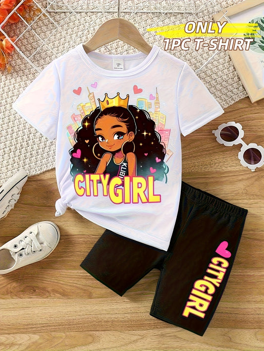 Girls' Cartoon T-Shirt - Short Sleeve Summer 3653 – White option – main product image