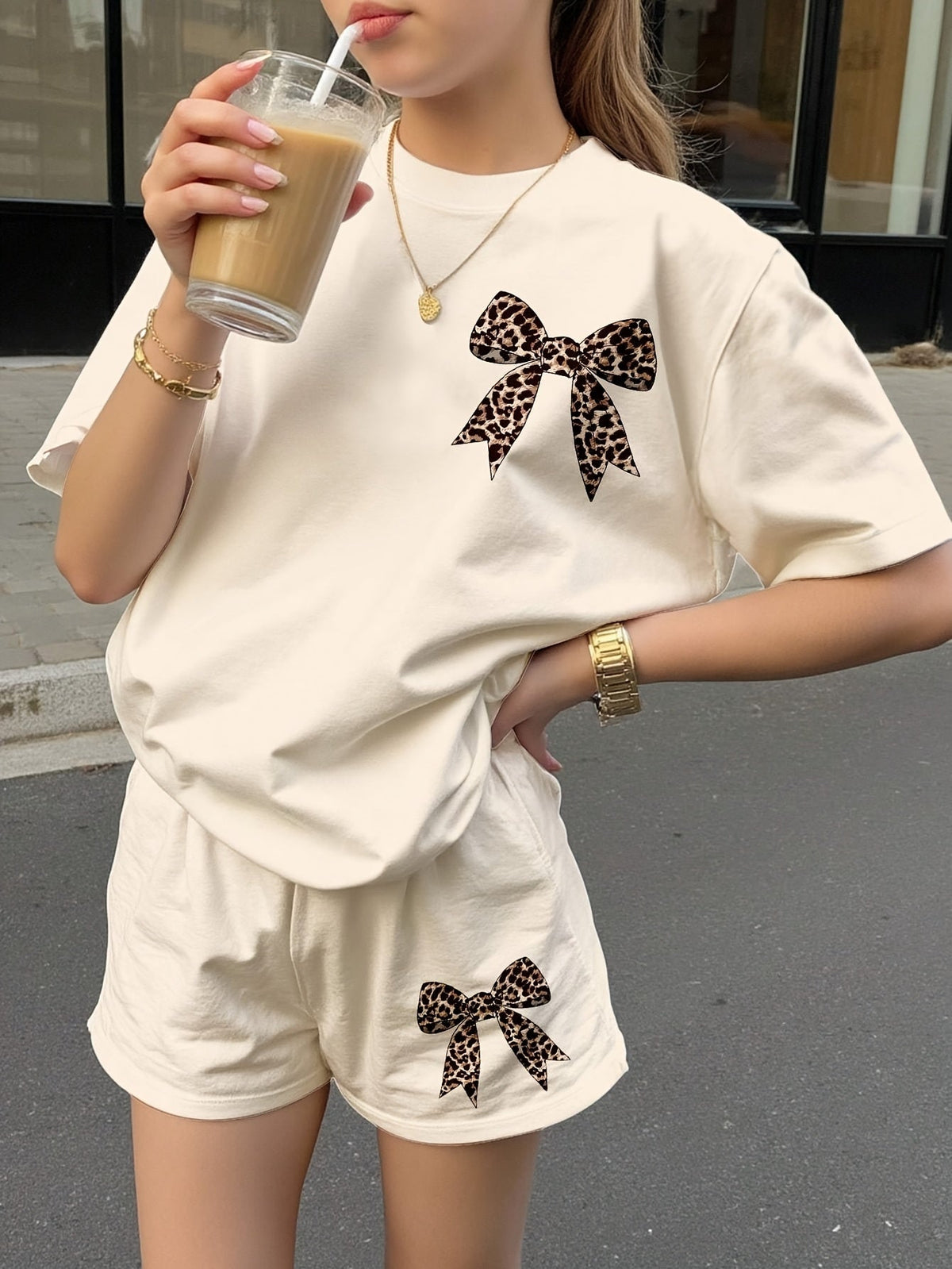 Girls' Casual Outfit Set - Short Sleeve Summer 4549 – Apricot option – view 10